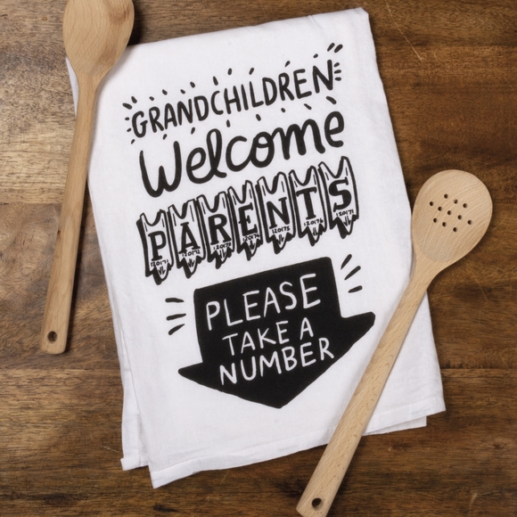 Funny Cotton Kitchen Dish Towel Grandkids Welcome Parents Take A Number Gift - Picture 1 of 4